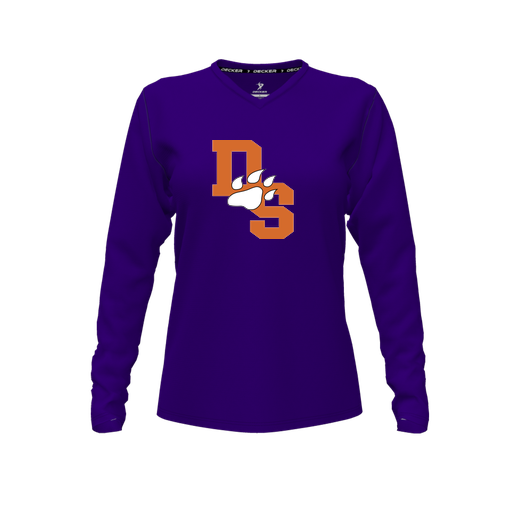 [CUS-DFW-TEES-CMF-VNK-LSL-PUR-FYXS-LOGO2] Decker Comfort T-Shirt (Female Youth XS, Purple, V Neck, Logo 2, Long Sleeve)