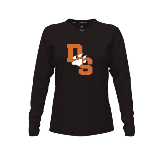 [FTLVPTBK-FYXS-LOGO2] Decker Performance T-Shirt (Female Youth XS, Black, V Neck, Logo 2, Long Sleeve)