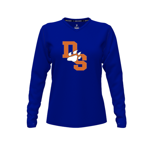 [FTLVPTRY-FYXS-LOGO2] Decker Performance T-Shirt (Female Youth XS, Royal, V Neck, Logo 2, Long Sleeve)