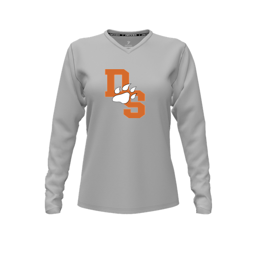 [CUS-DFW-TEES-PER-VNK-LSL-GRY-FYXS-LOGO2] Decker Performance T-Shirt (Female Youth XS, Gray, V Neck, Logo 2, Long Sleeve)